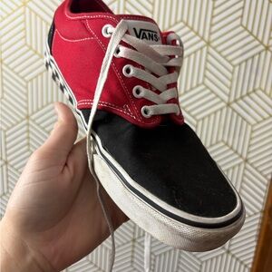 Vans Men’s Red and Black Canvas Sneakers 10.5